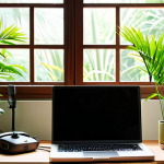 **Image Prompt:** A serene workspace in Vietnam. Sunlight streams through a window illuminating lush green plants and a tidy desk. Noise-canceling headphones rest beside a laptop. The soft glow of a desk lamp creates a peaceful atmosphere conducive to concentration. A half-empty glass of water sits nearby as a reminder to stay hydrated. Subtle Vietnamese-style décor complements the scene.