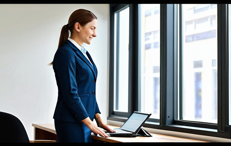 집중력 향상을 위한 짧은 휴식 기법 - Eye Relief Break**

"A fully clothed woman wearing glasses sits at a desk in a bright, modern office...