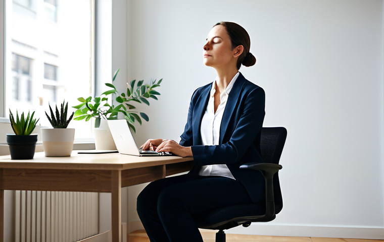 집중력 향상을 위한 짧은 휴식 기법 - Energizing Stretch Break**

"A fully clothed office worker in modest business attire stands next to ...