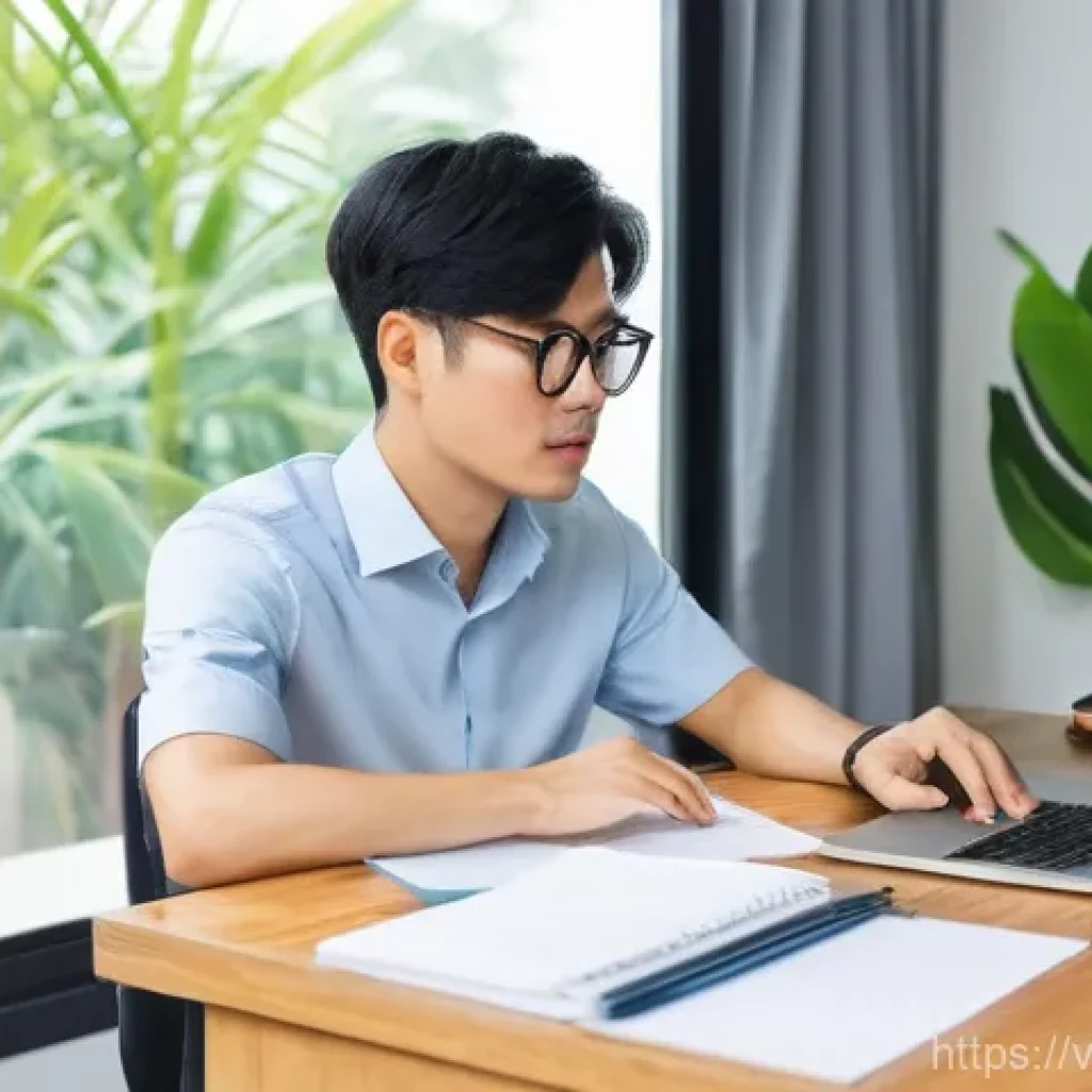 자기개발과 집중력 향상 관계 - **A Focused Workspace in Vietnam**
    A young Vietnamese professional, late 20s, either male or fem...