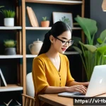 Home 20 효율적인 시간 관리로 집중력 높이기 - A modern Vietnamese home office scene featuring a young professional woman using Google Calendar on ...