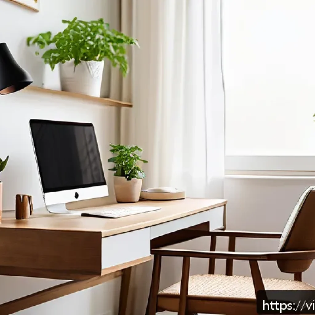 집중력 강화를 위한 동기 부여 방법 - A bright and tidy home office setup in a Vietnamese apartment, featuring a minimalist wooden desk pl...