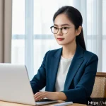 Home 22 집중력 강화를 위한 페이싱 전략 - A modern Vietnamese home office setup in natural daylight, featuring a clean and organized wooden de...