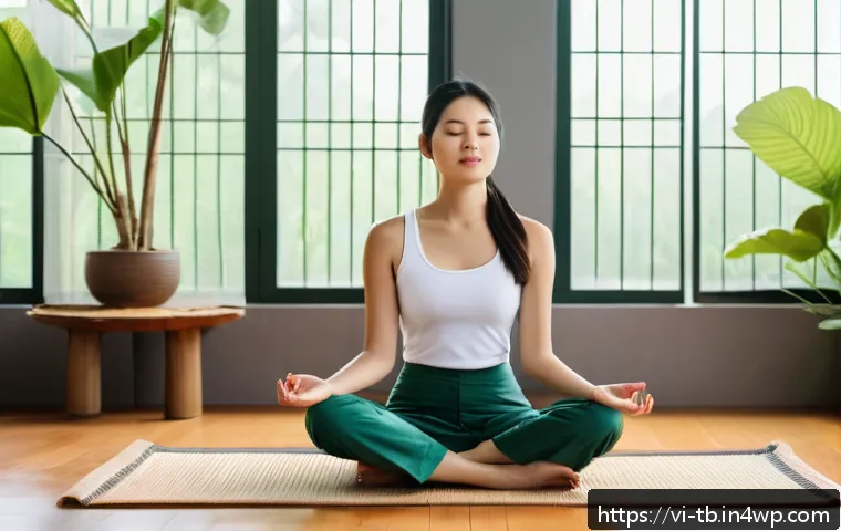 집중력 강화를 위한 마인드풀니스 기법 - A peaceful indoor meditation scene in a modern Vietnamese home: a young adult woman sitting cross-le...